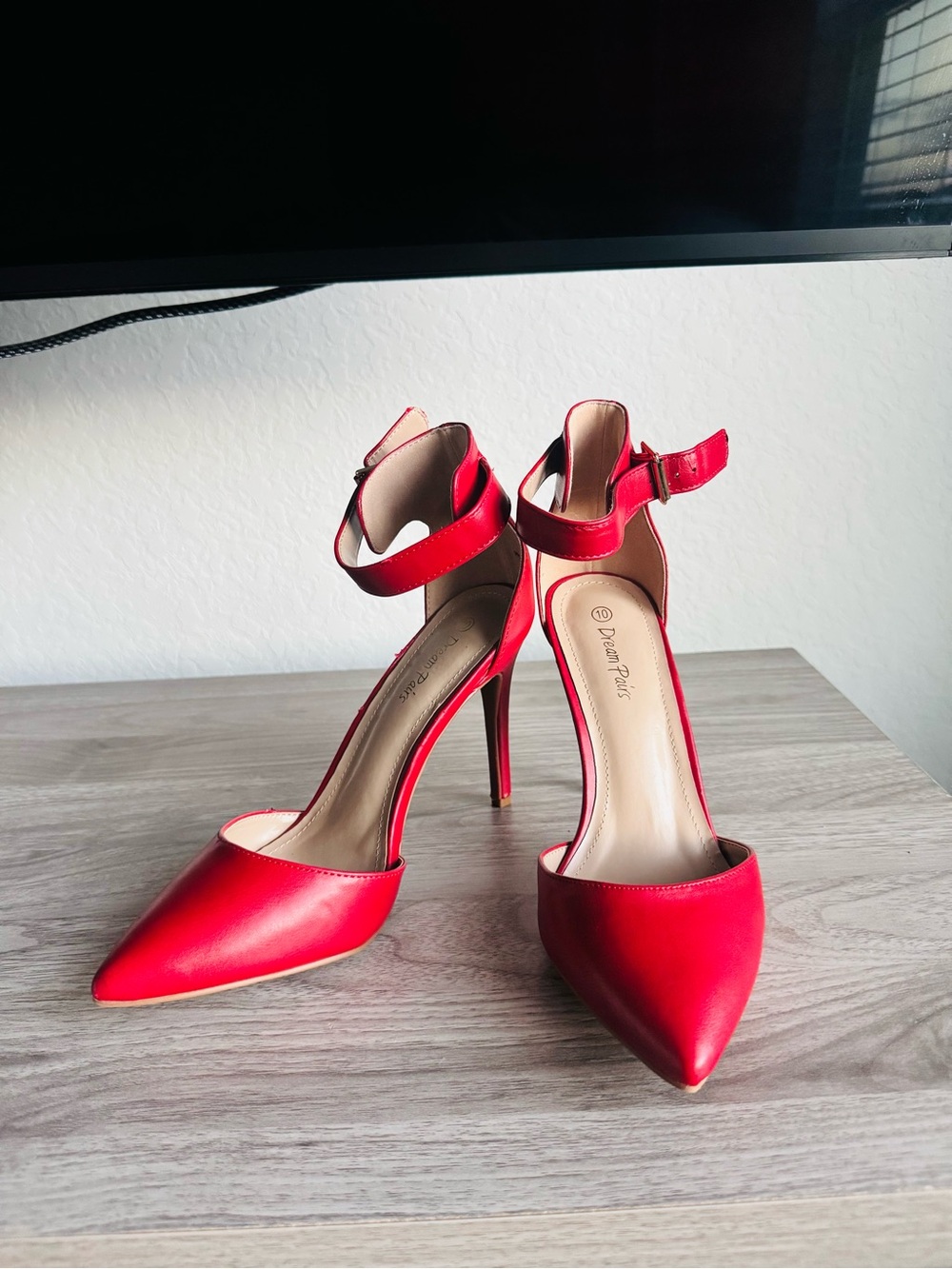 Dream Pairs Red Pointed-Toe Ankle-Strap Stiletto Heels